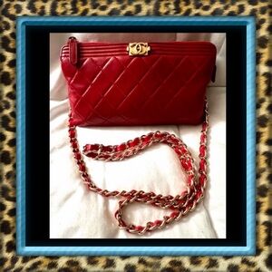 👑✅PRICE FIRM✅ AUTHENTIC Chanel Red Boy Lambskin Clutch